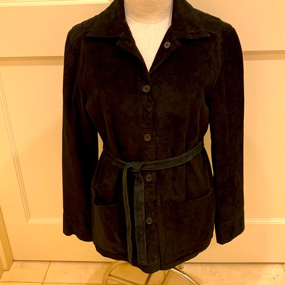 New Frontier Jackets & Blazers - NEW FRONTIER BLACK SUEDE BUTTON UP JACKET WITH REMOVABLE TIE BELT- SIZE SMALL